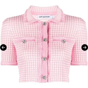 Self-Portrait Pink Button Down Lurex Knitted Top
